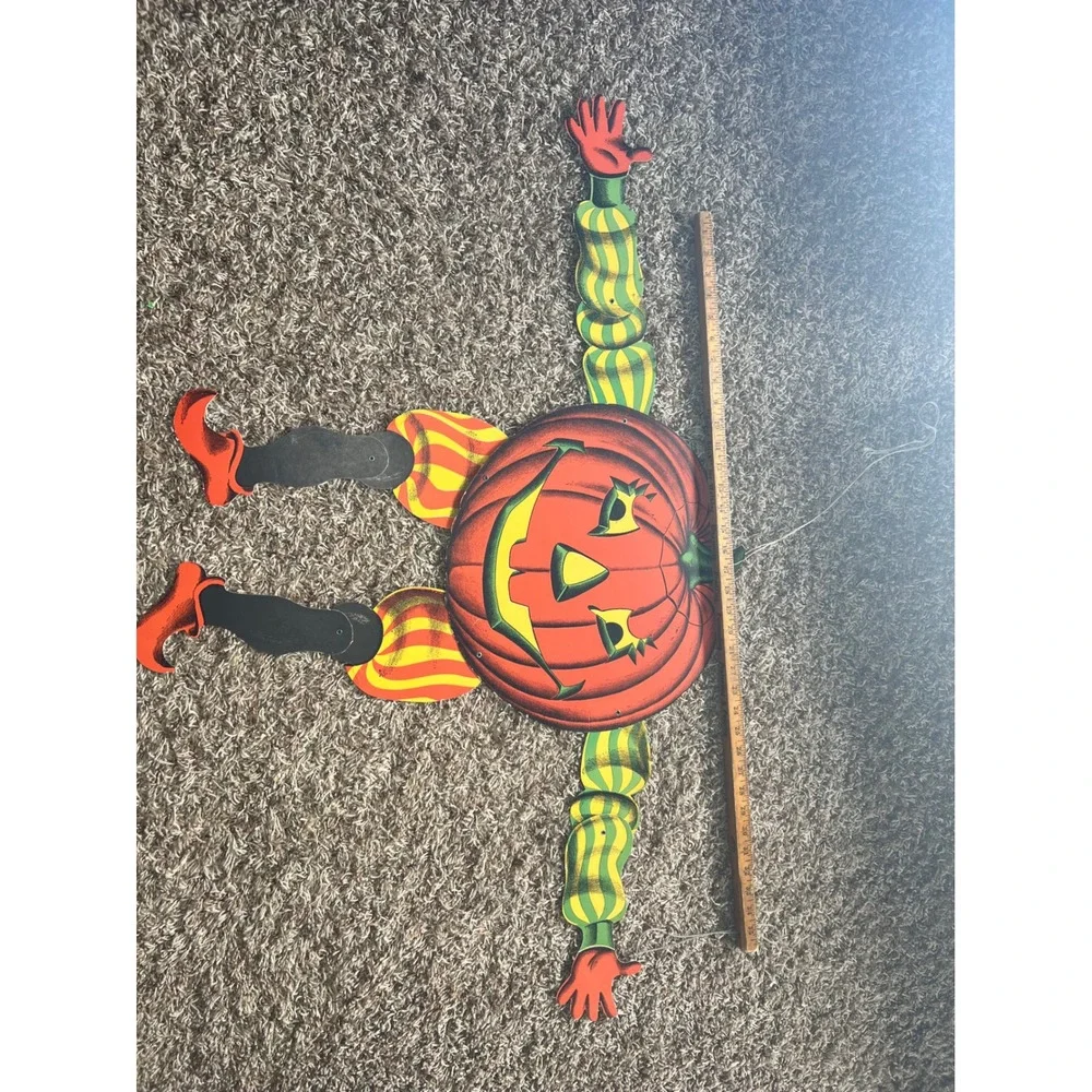 Vintage Beistle Halloween Jointed Pumpkin Man Cardboard Wall Hanging Decoration